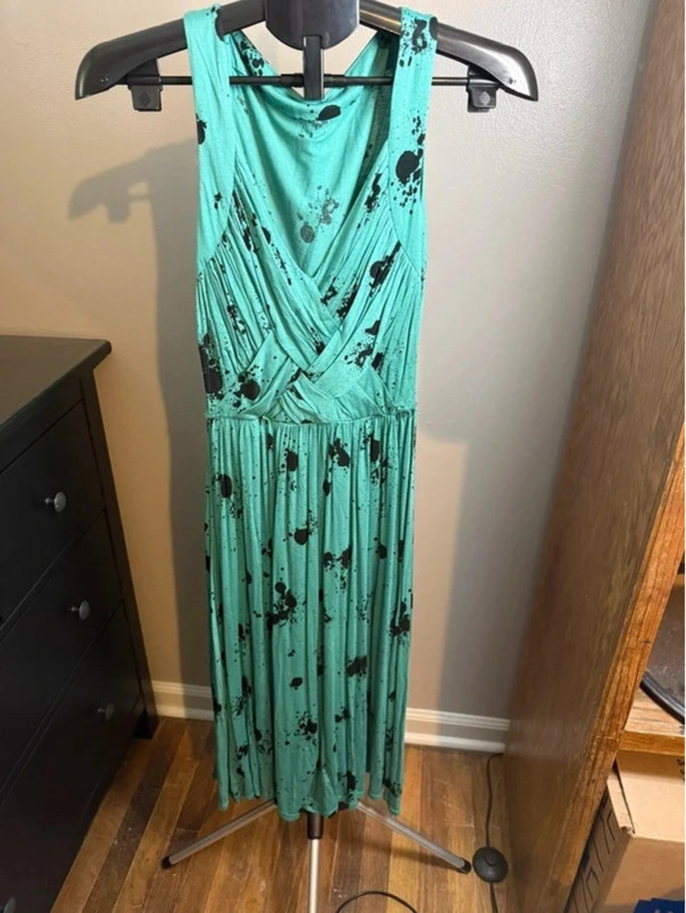 The Pyramid Collection XS Turquoise Black Splatter Midi Dress Y2K